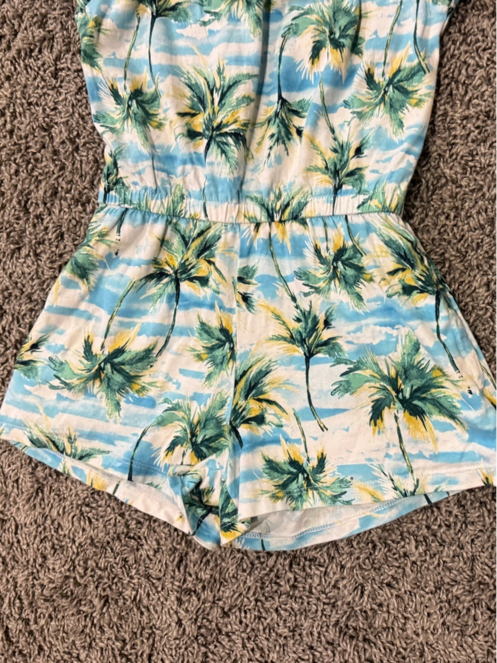 5/$25 Old Navy tropical palm print girls romper in Blue, Green & Yellow - Picture 4 of 5